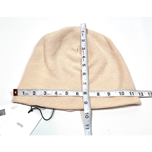 Onia Unisex Beanie Hat NEW Cashmere Cotton Waffle Beige OS main image 4